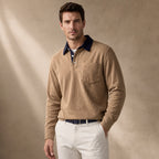 Long Sleeve Polo Shirt Ribbed Texture Khaki – Product Photo