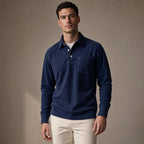 Long Sleeve Polo Shirt Ribbed Texture in Navy Blue – Tarlano Premium Menswear