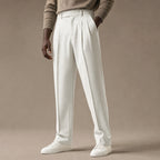 Dress Pants Pleated Front Modern Fit Ivory – Side Angle View