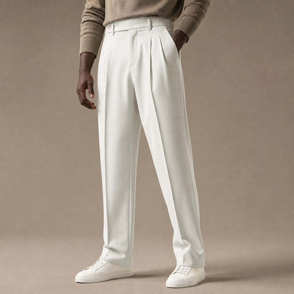 Dress Pants Pleated Front Modern Fit Ivory – Side Angle View
