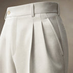 Dress Pants Pleated Front Modern Fit Ivory – Fabric and Detail Close-Up