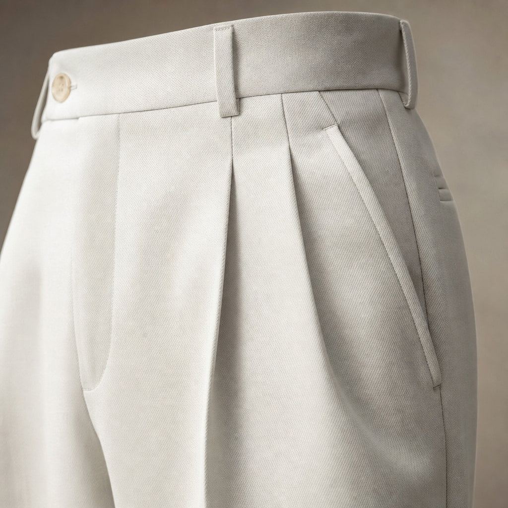 Dress Pants Pleated Front Modern Fit Ivory – Fabric and Detail Close-Up