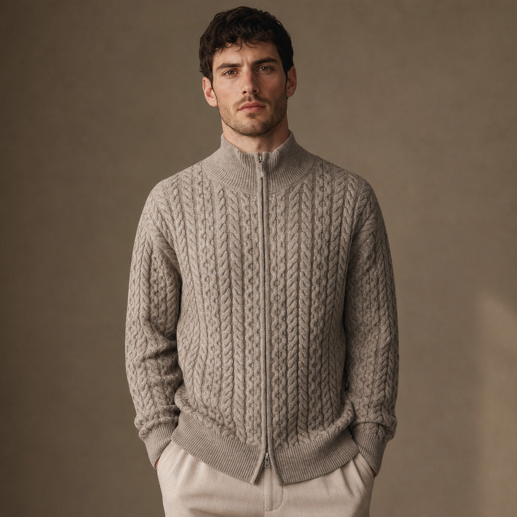 Harbor Knit Cardigan in Taupe – Tarlano Premium Menswear