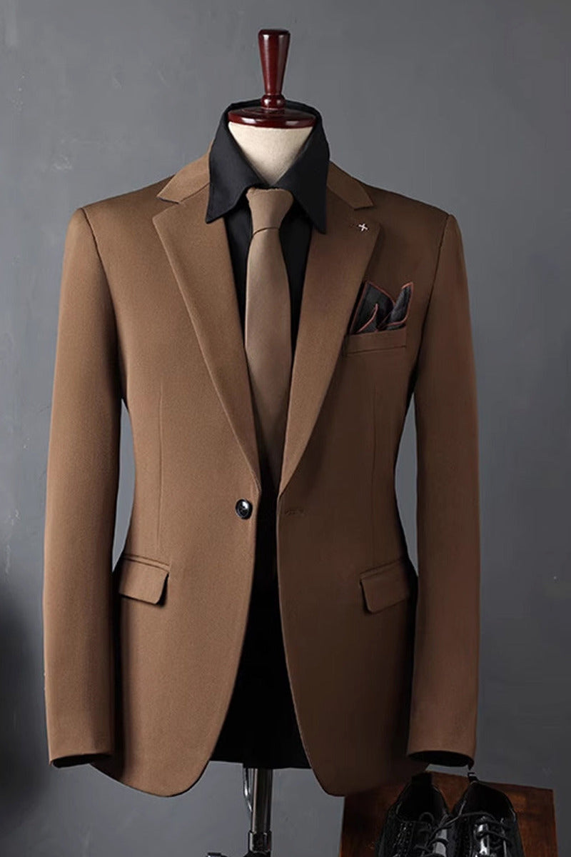 Harlow | Three Piece Suit Double Breasted Waistcoat Brown – Styled Editorial Shot