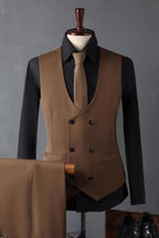 Harlow | Three Piece Suit Double Breasted Waistcoat Brown – Product Photo
