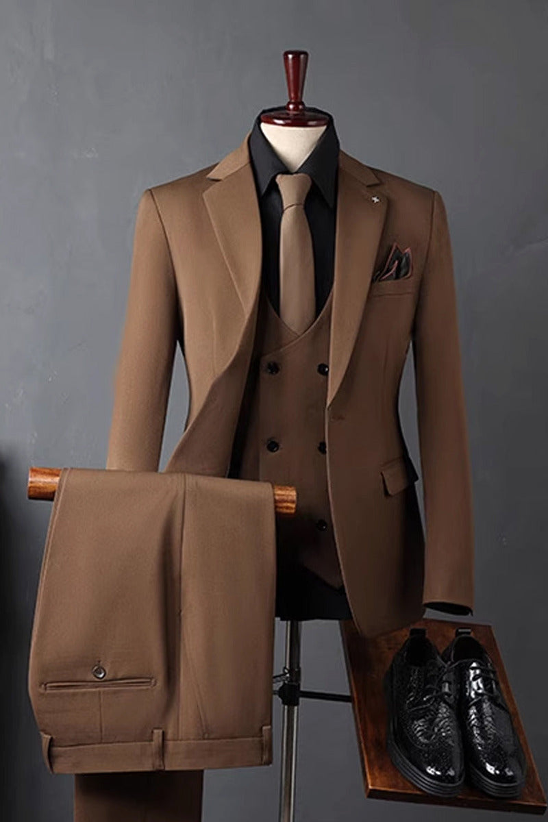 Harlow | Three Piece Suit Double Breasted Waistcoat Brown – Premium Editorial