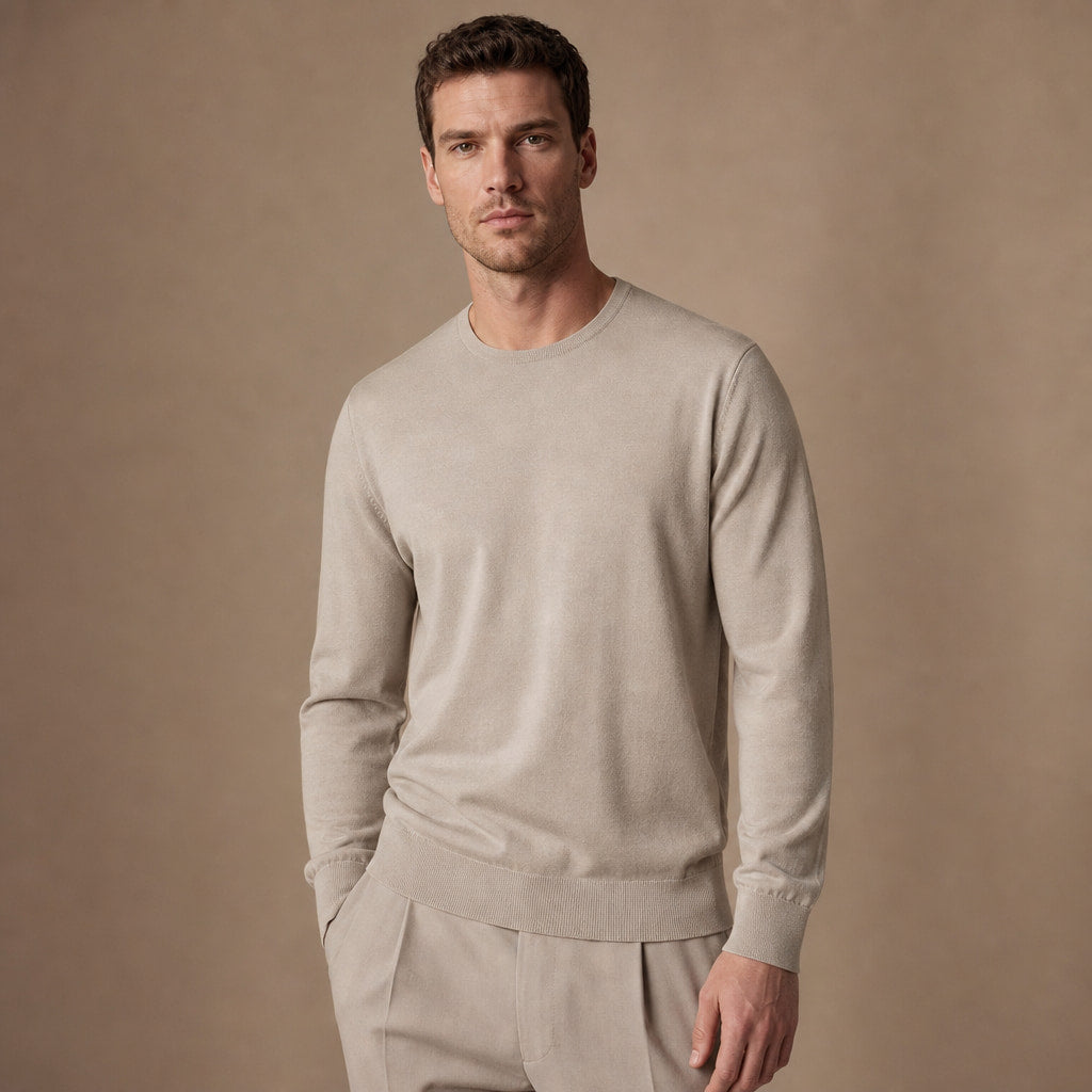 Harlow Wool Crewneck Champagne – Side Angle View
