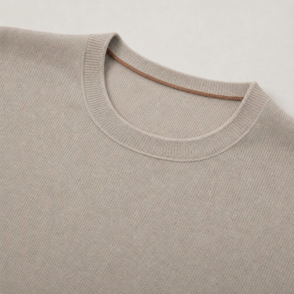 Harlow Wool Crewneck Champagne – Fabric and Detail Close-Up