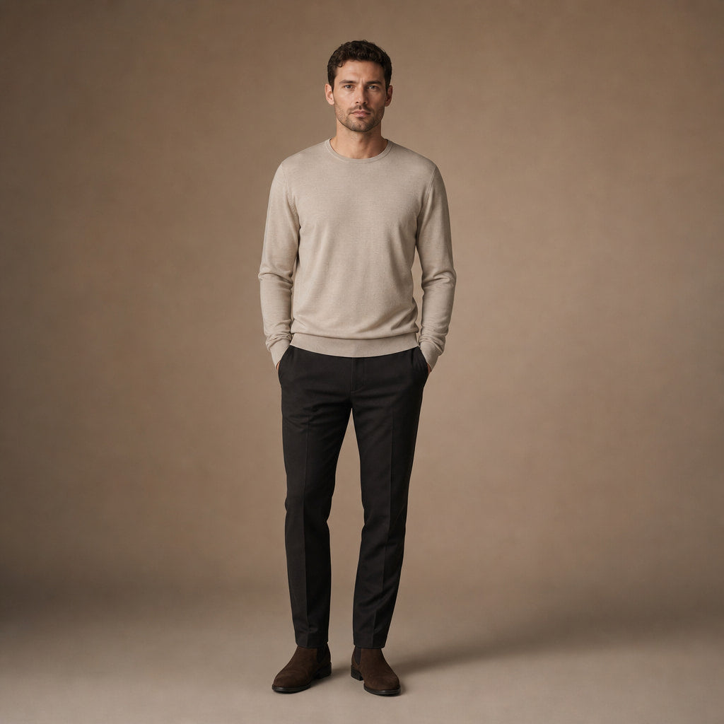 Harlow Wool Crewneck Champagne – Full Look