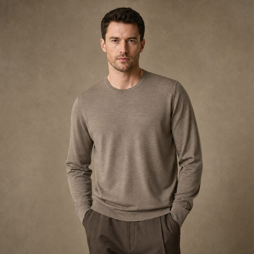 Harlow Wool Crewneck Warm Tan – Product Photo