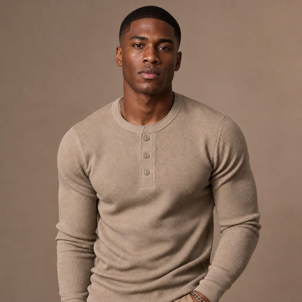 Henley Waffle Knit Heavyweight Slim-Fit Shirt in Camel – Tarlano Premium Menswear