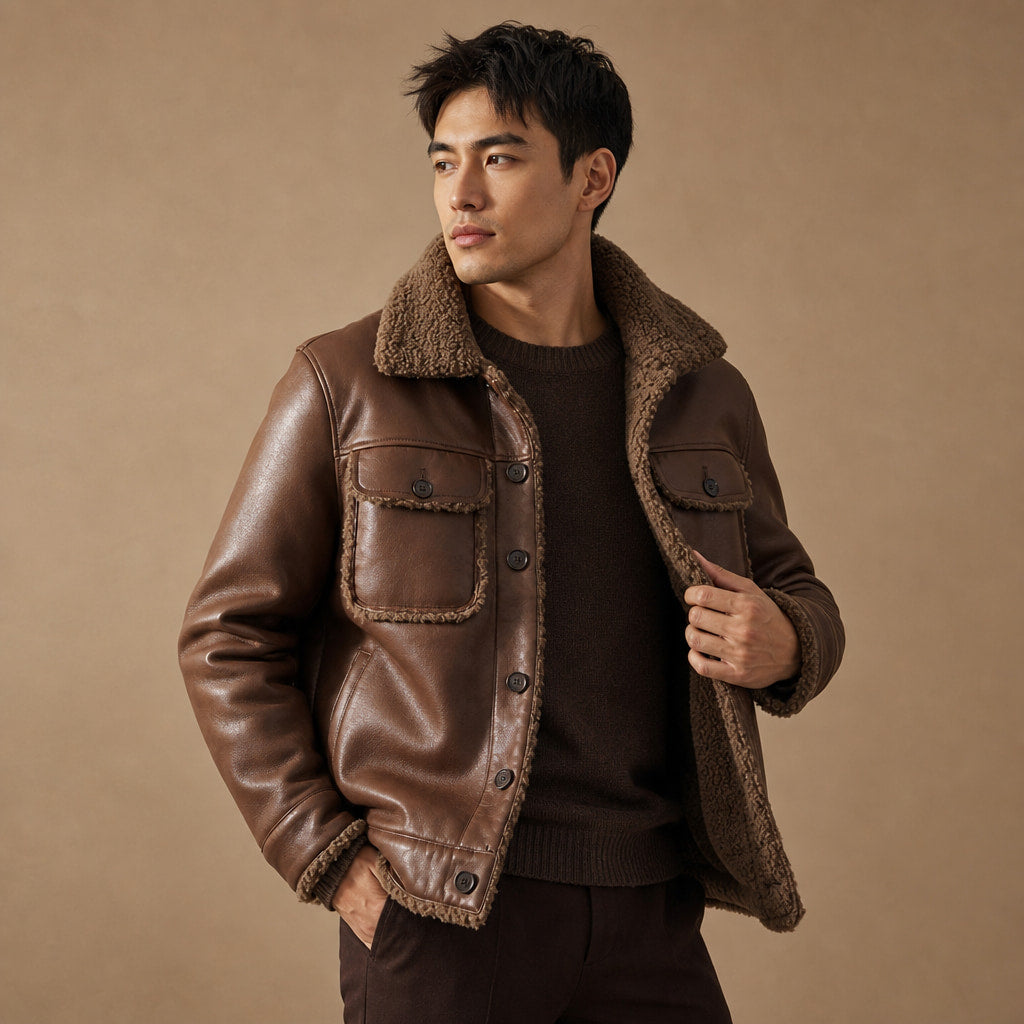 Hudson Fleece-Lined Jacket Brown – Side Angle View