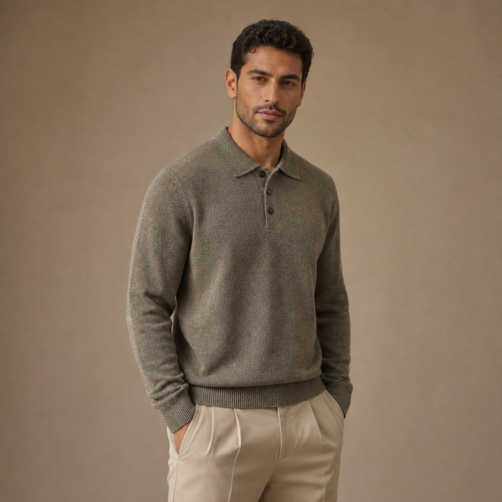 Kelby Knit Polo Olive – Side Angle View