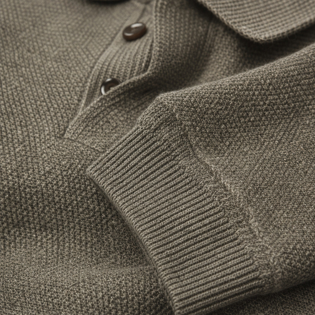 Kelby Knit Polo Olive – Fabric and Detail Close-Up