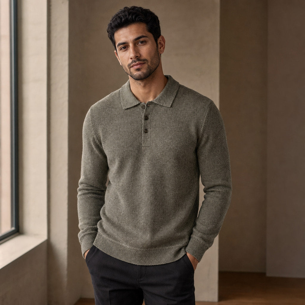 Kelby Knit Polo Olive – Styled Editorial Shot