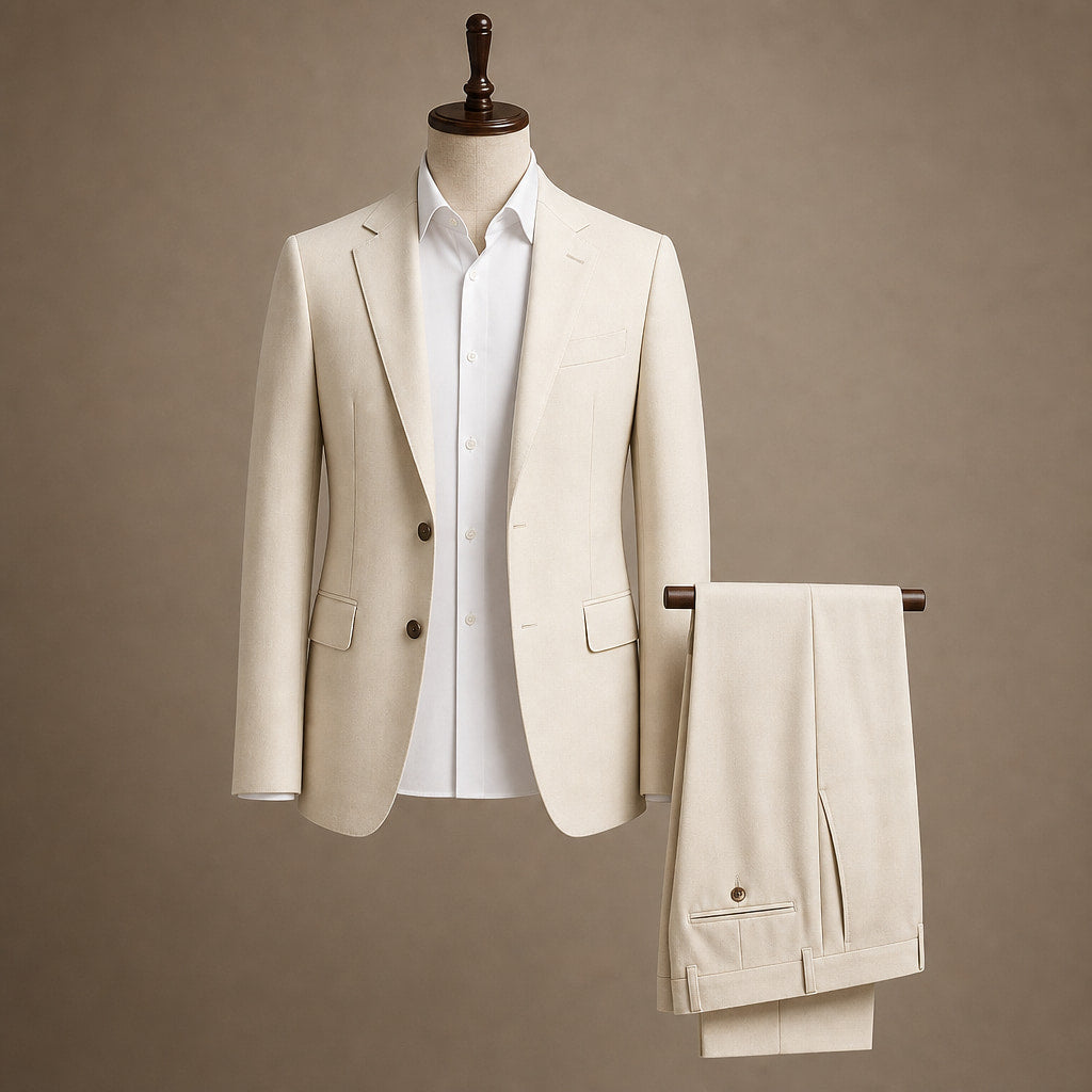 Three Piece Suit Shawl Lapel Slim Fit Beige – Product Photo