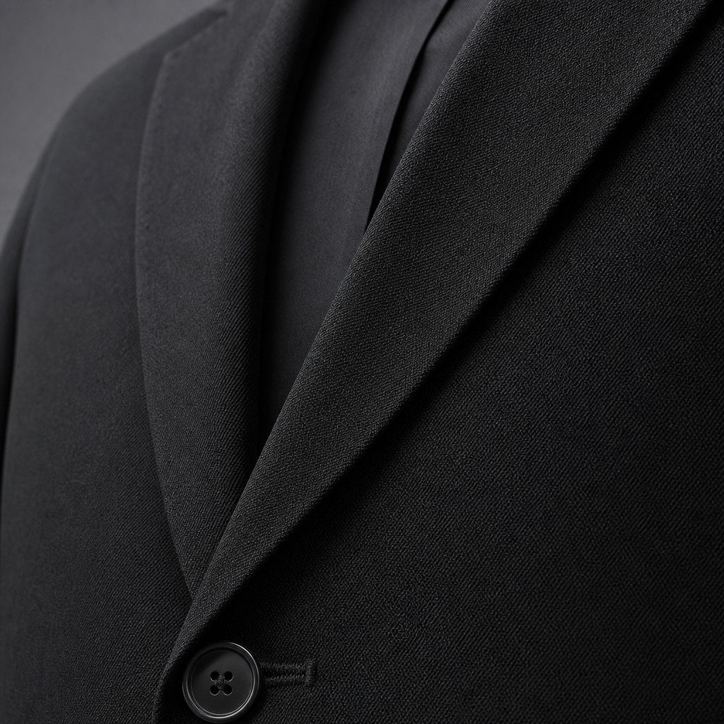 Three Piece Suit Shawl Lapel Slim Fit Black – Fabric and Detail Close-Up
