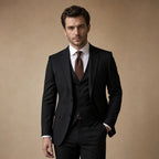 Three Piece Suit Shawl Lapel Slim Fit Black – Full Look