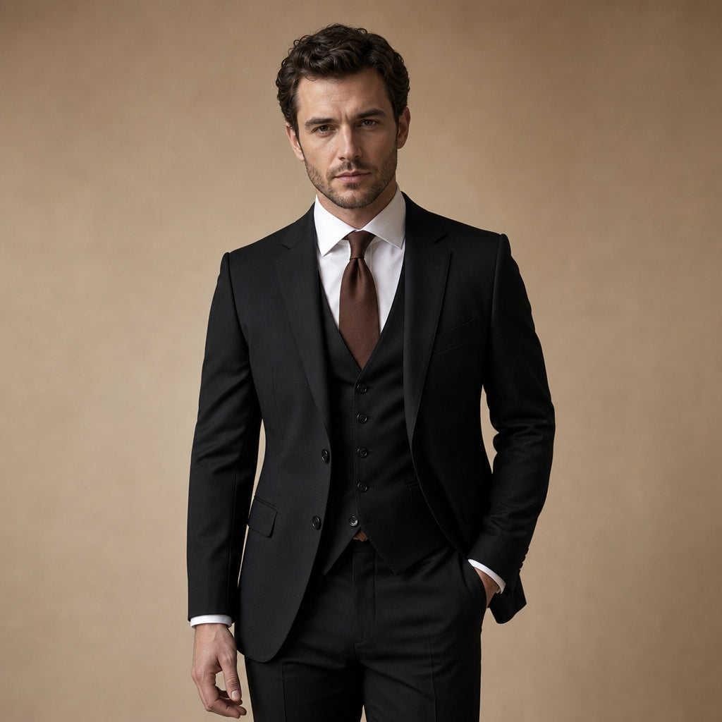Three Piece Suit Shawl Lapel Slim Fit Black – Full Look