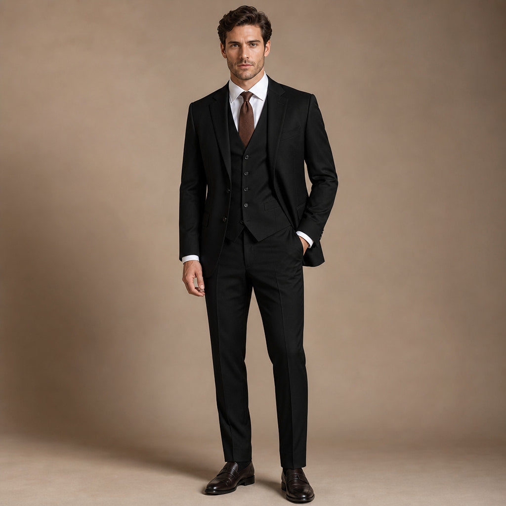 Three Piece Suit Shawl Lapel Slim Fit in Black – Tarlano Premium Menswear