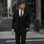 Three Piece Suit Shawl Lapel Slim Fit Black – Styled Editorial Shot