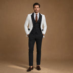 Three Piece Suit Shawl Lapel Slim Fit in Black& White – Tarlano Premium Menswear