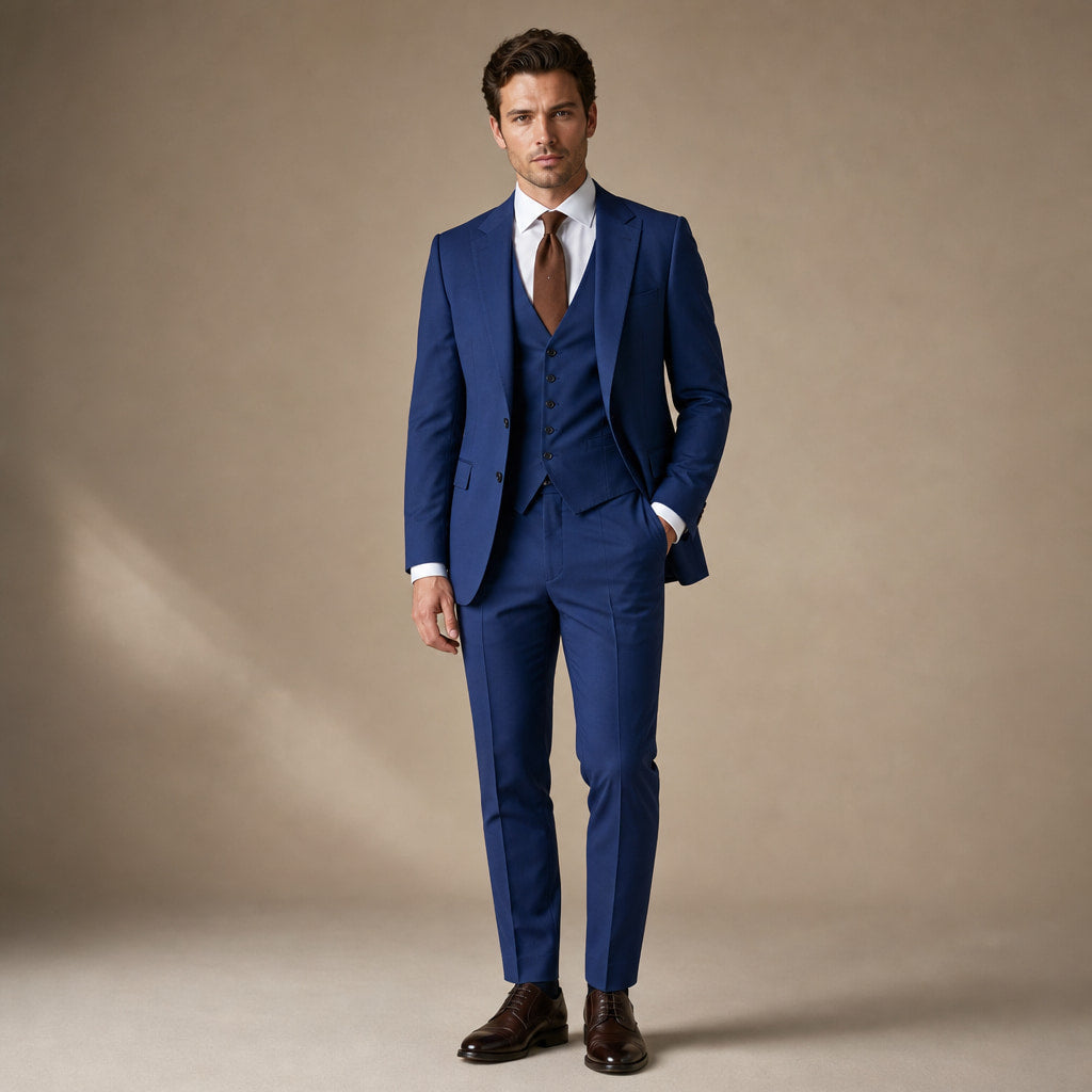 Three Piece Suit Shawl Lapel Slim Fit in Cobalt Blue – Tarlano Premium Menswear