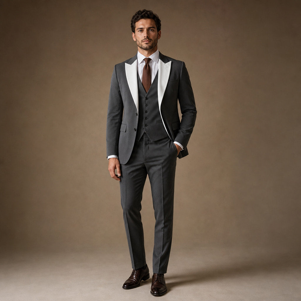 Three Piece Suit Shawl Lapel Slim Fit in Dark Grey – Tarlano Premium Menswear