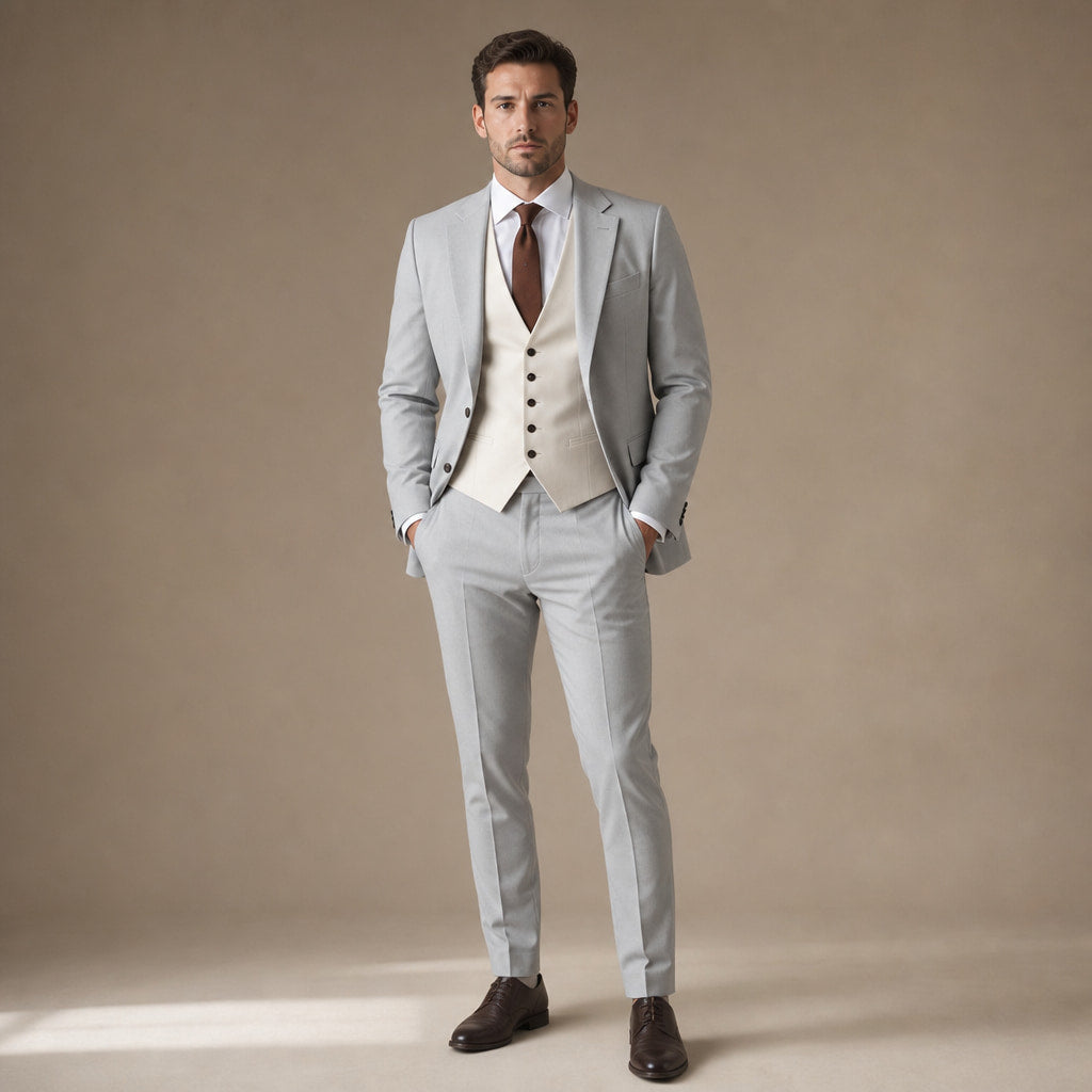 Three Piece Suit Shawl Lapel Slim Fit in Grey – Tarlano Premium Menswear