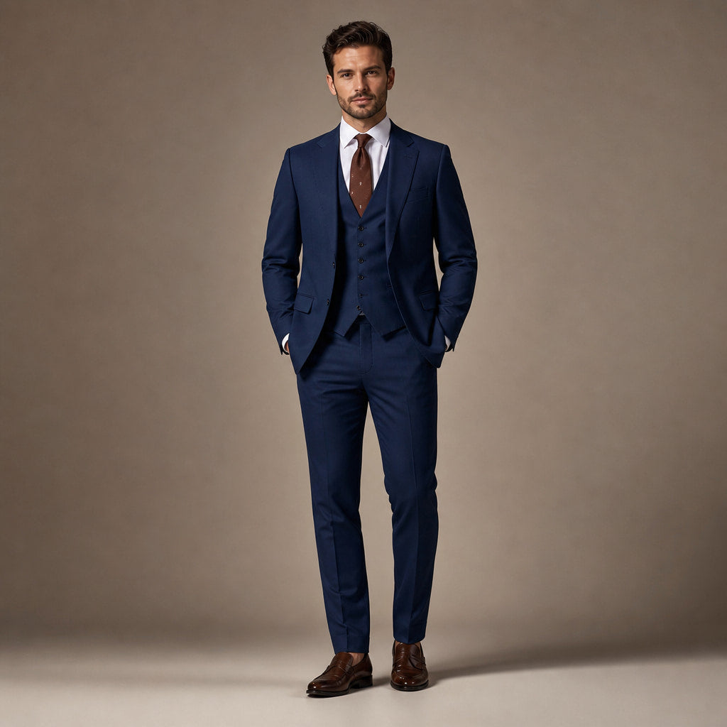Three Piece Suit Shawl Lapel Slim Fit in Navy – Tarlano Premium Menswear