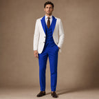 Three Piece Suit Shawl Lapel Slim Fit in Royal Blue & White – Tarlano Premium Menswear