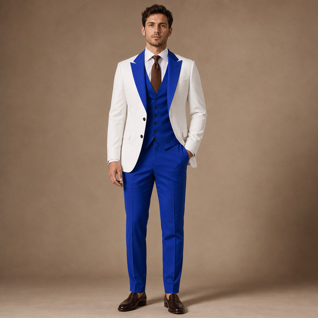 Three Piece Suit Shawl Lapel Slim Fit in Royal Blue & White – Tarlano Premium Menswear