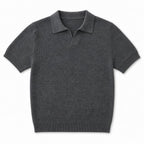 Knit Polo Short Sleeve Open Collar Ribbed Trim Charcoal – Product Photo