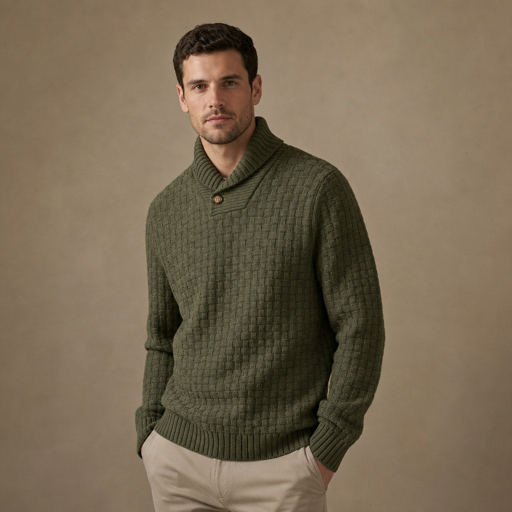 Langston Knit Sweater Military Green – Side Angle View