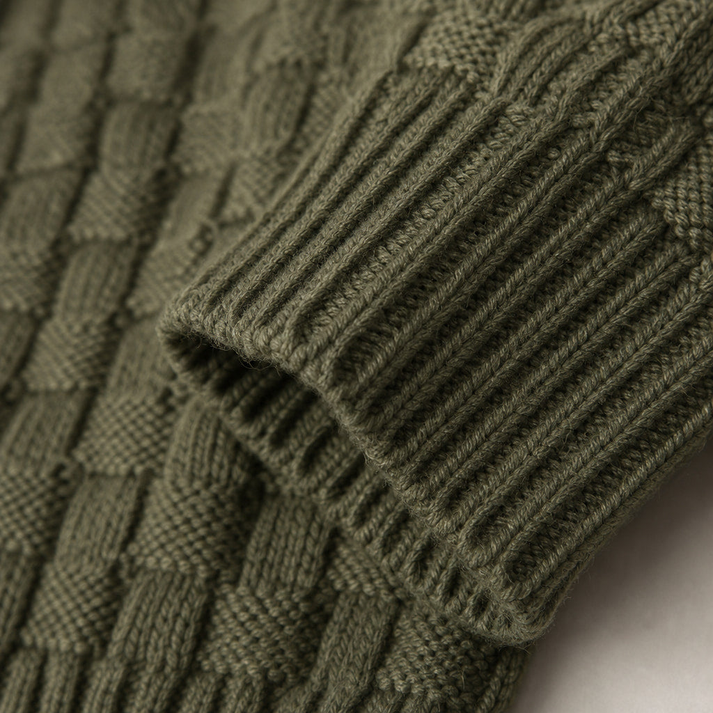 Langston Knit Sweater Military Green – Fabric and Detail Close-Up