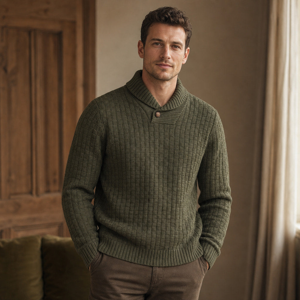 Langston Knit Sweater Military Green – Styled Editorial Shot