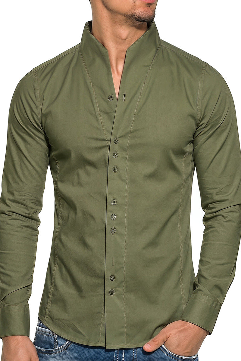 Lenmar | Dress Shirt Band Collar Slim Fit – Styled Editorial Shot