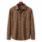 Leopard Print Graphic Shirt Button-Down Camp Collar Brown – Product Photo