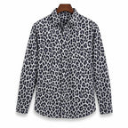 Leopard Print Graphic Shirt Button-Down Camp Collar Gray – Product Photo