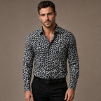 Leopard Print Graphic Shirt Button-Down Camp Collar in Gray – Tarlano Premium Menswear