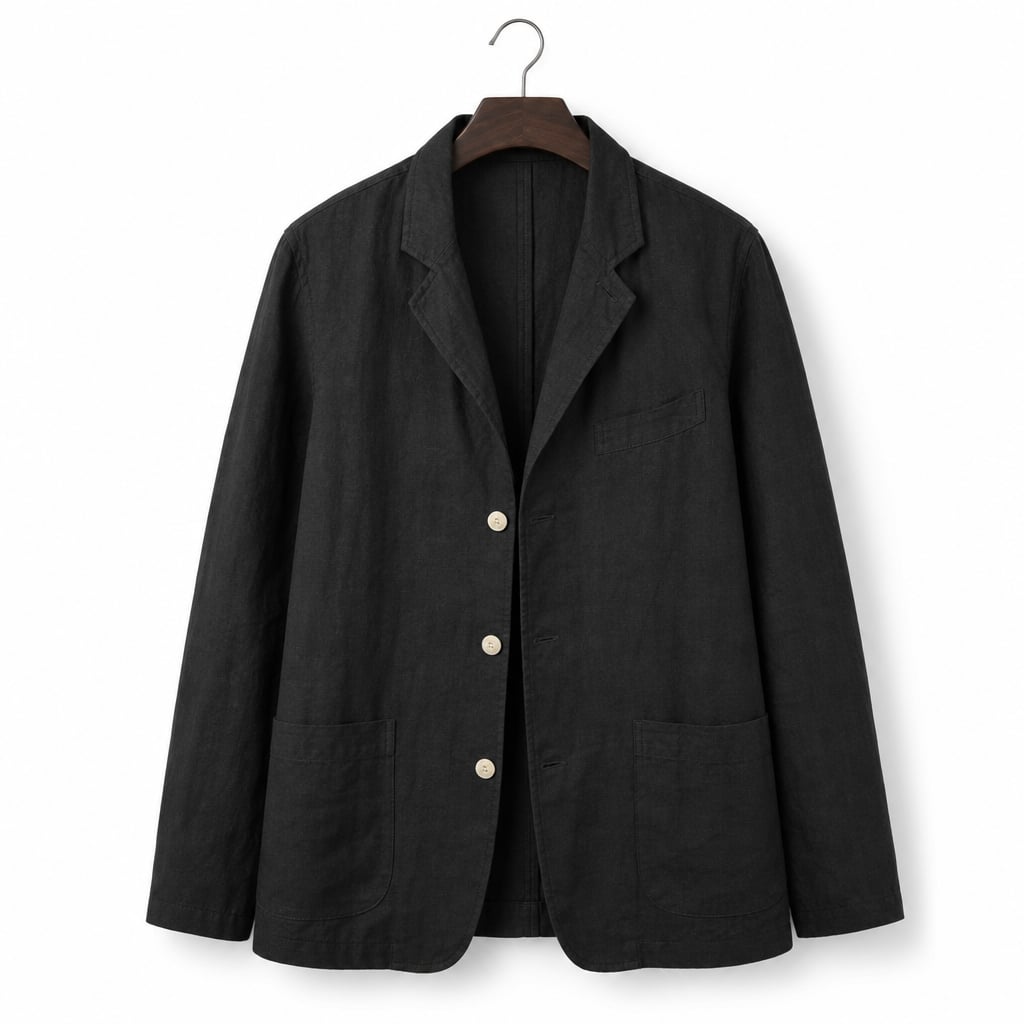 Linen Blazer Lightweight Open-Front Black – Product Photo