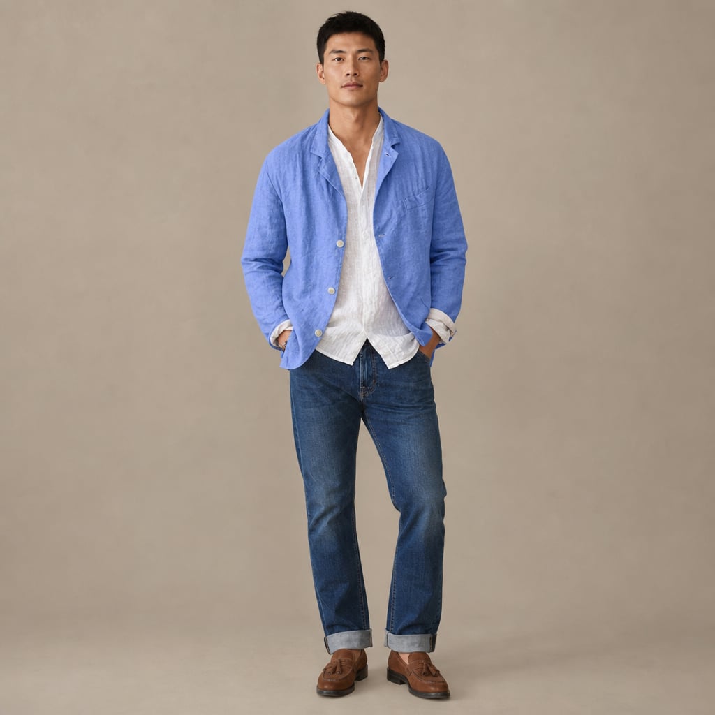 Linen Blazer Lightweight Open-Front in Blue – Tarlano Premium Menswear
