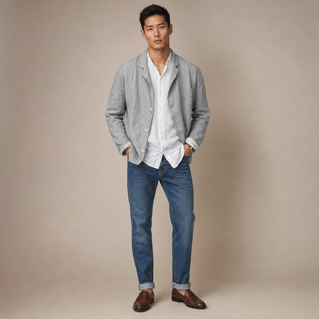 Linen Blazer Lightweight Open-Front in Grey – Tarlano Premium Menswear