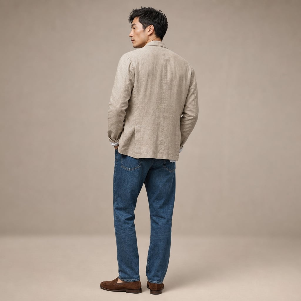Linen Blazer Lightweight Open-Front Khaki – Side Angle View