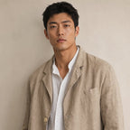 Linen Blazer Lightweight Open-Front Khaki – Full Look