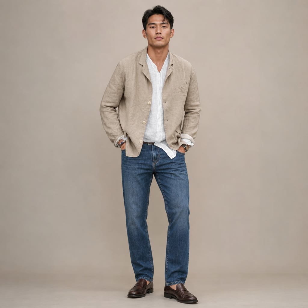 Linen Blazer Lightweight Open-Front in Khaki – Tarlano Premium Menswear