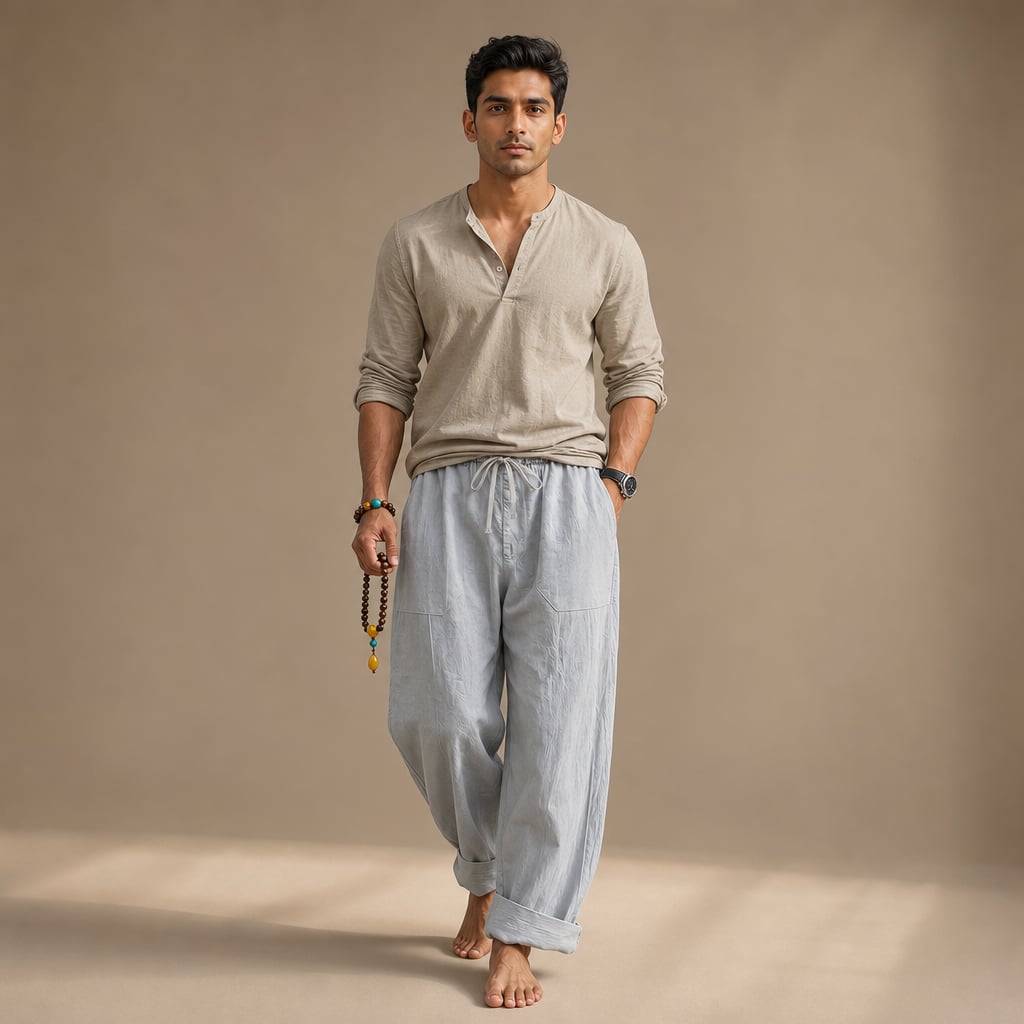 Linen Blend Drawstring Trousers Relaxed Fit in Gray – Tarlano Premium Menswear