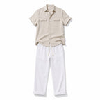 Linen Pants Men Utility Shirt Set 2-Piece Smart Casual Beige – Product Photo