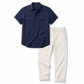 Linen Pants Men Utility Shirt Set 2-Piece Smart Casual Navy – Product Photo