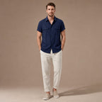 Linen Pants Men Utility Shirt Set 2-Piece Smart Casual in Navy – Tarlano Premium Menswear